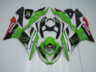Kawasaki ZX6R 2013-2018 Verkleidungen - Schwarz Grün Weiß Monster